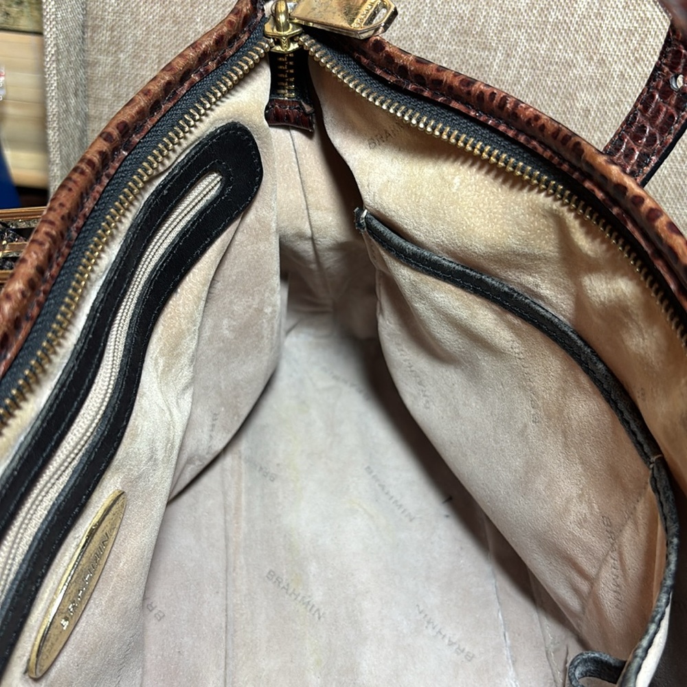 Brahmin Leather Mini Tote Black Pecan Croc Tan w Adj Strap 13”Wx7.25”Hx4.5”W - Picture 13 of 17